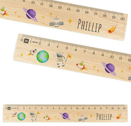 Lineal personalisiert für Kinder 20cm aus Holz - UV-Druck- Lineal mit Namen - Geschenke für die Einschulung und Schulstart - Geschenkideen Schultüte - Schulbedarf Junge/Mädchen - Astronaut