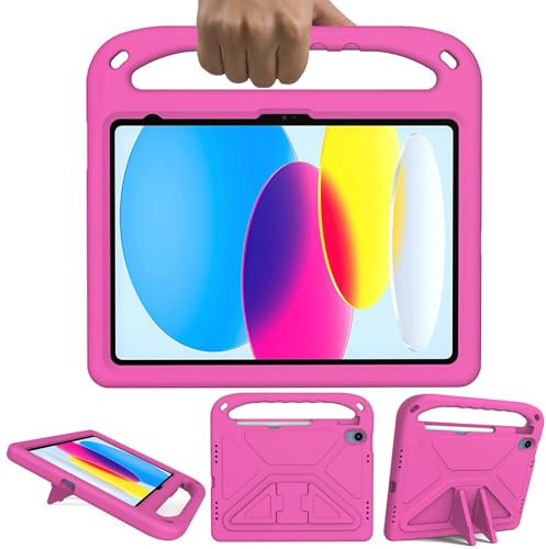 GOZOPO Funda infantil para iPad de 10ª generación de 10.9 pulgadas 2022, ligera y a prueba de golpes, soporte de mango de 10.9 pulgadas, funda para iPad de 10ª generación para niños pequeños (rosa)