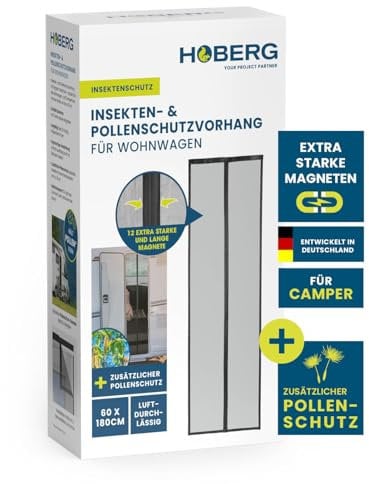 HOBERG Tenda per roulotte con zanzariera a strisce magnetiche XXL | Zanzariera per roulotte | Zanzariera antipolline 60 x 180 cm, a chiusura automatica