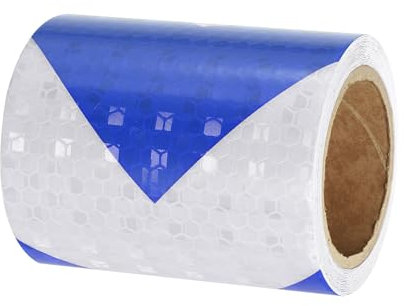 PATIKIL Cinta Reflectante Adhesiva, 7.5cm x 3 m PVC Cinta de Advertencia de Seguridad de Alta Visibilidad Impermeable para Nocturna Camiones Coches Ropa, Fecha, Azul Blanco
