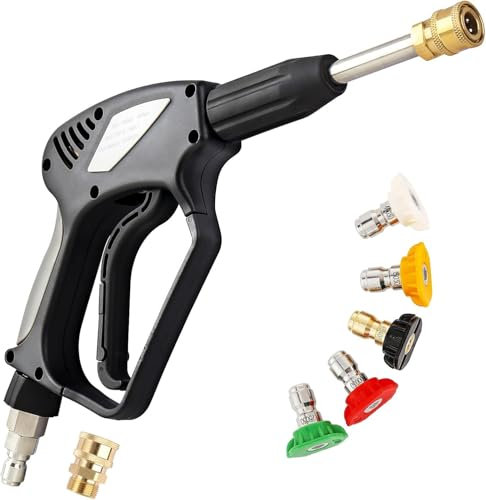 Pistolet de nettoyeur haute pression 5000 PSI 3/8 Plug & 1/4'' Sortie à Raccordement Rapide,M22-14mm Nettoyage de laveuse à jet Outil de Nettoyage de Lave-Auto avec 5 Buses de Pulvérisation