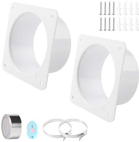 2STK Rohrverbinder Flansch 100 mm / 10 cm Lüftungskanalverbinder Flansch aus ABS Kunststoff mit Edelstahl Schlauchschellen Alu-Folienband gerade Rohrflansch für Heizung Kühlung Lüftungssystem