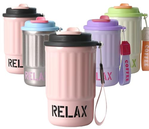 FYting Termo Cafe,Vaso Termico 400ml,Taza de Café Aislada,Revestimiento de Acero Inoxidable + Pico Doble Para Beber,Prueba de Fugas, Para Regalos de CumpleañOs y Navidad(Rosa)