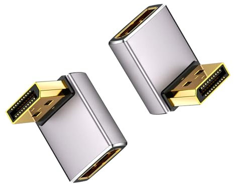 Duttek Lot de 2 adaptateurs DisplayPort 8K 90 degrés 1.4, Adaptateur DisplayPort mâle vers Femelle (8K/60 Hz, 4K/144 Hz) pour PC, Ordinateur Portable
