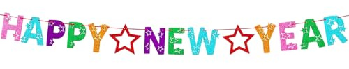 DazzJoy Glitzer Happy New Year Girlande Bunt, Silvester Deko 2026 Happy New Year Banner Deko, Silvester Deko Girlande, Neujahr Deko Banner für Silvesterdeko 2026 Party, Frohes Neues Jahr Dekoration