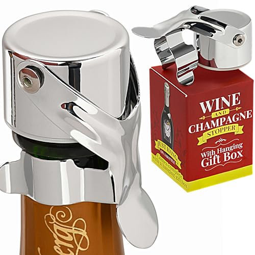 Evan James Wine & Champagne Stopper - Patented Seal, Preserves Bubbles & Taste for Prosecco, Cava, and Sparkling Wine - Pro Grade Bottle Stopper With Hanging Gift Box