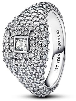 PANDORA Anello cocktail donna argento pavé quadrato 193556C01, 56/17,8, Argento sterling, Zirconia cubica