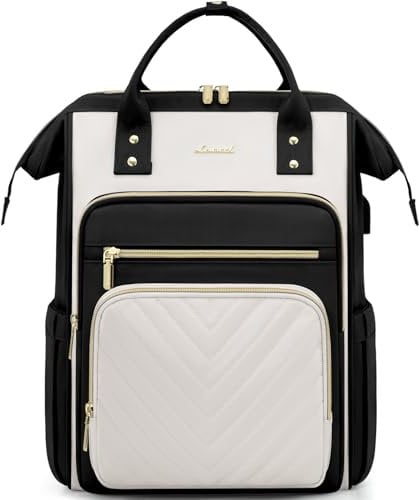 LOVEVOOK Laptop Backpack for Women, 17 inch Womens Backpack for School College with USB Port & Anti-theft Zipper, Large Computer Laptop Rucksack Casual Daypacks for Business Travel, Black Beige