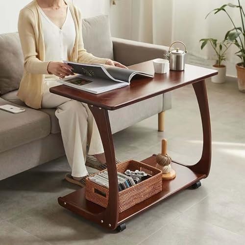 Moderner Beistelltisch aus Holz mit 4 Rollen für Sofas, Schlafzimmer, Wohnzimmer und Büros, platzsparendes Design (60 x 40 x 63)