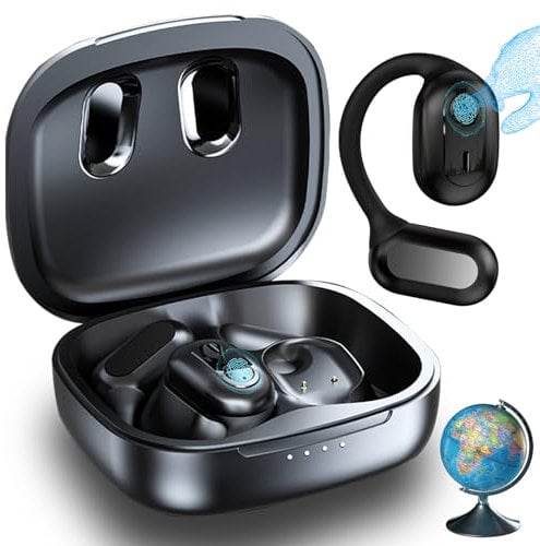 Ai Kopfhörer Übersetzer, 144+ Sprachen Übersetzungskopfhörer Echtzeit mit App, 5.4 Bluetooth Kopfhörer Übersetzer für iOS und Android, Sprachübersetzer Earbuds für Reisen Business Lernen (Schwarz)