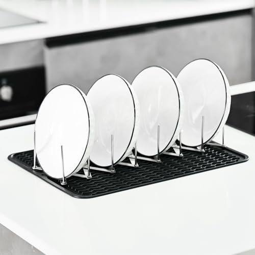 2-in-1 Abtropfgestell & Abtropfmatte, Rippchenhalter, Spareribs Halter aus Edelstahl,Topfdeckelhalter, Geschirrständer für die KüchenthekeTrockenständer für Geschirr