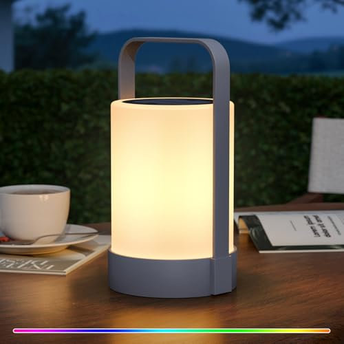 GGNOO Solar Tischlampe Outdoor Tragbare Kabellose LED Akku Tischleuchte, Wasserdichte Solar Tischleuchte Outdoor mit 8 Farben Solarlampen für Außen Tisch, Bar & Terrasse Ideal für Ostern Dekoration