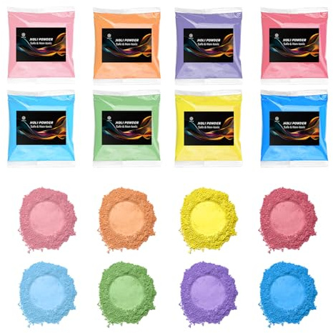 Holi Color Powder, JimKing Color Run, 8 Packungen, 100 g, verschiedene Farben für Spaß, Sommerlager, Color Wars, Holi Festival, waschbar, sicheres Kreidepulver
