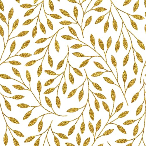 FunStick Leaf Gold Wallpaper for Living Room Bedroom Self Adhesive Yellow Golden Tree Branches Pattern Vinyl Wrap for Kitchen Cupboards Furniture Walls White Gold Leaf Sticky Back Plastic 44.5CMx3M