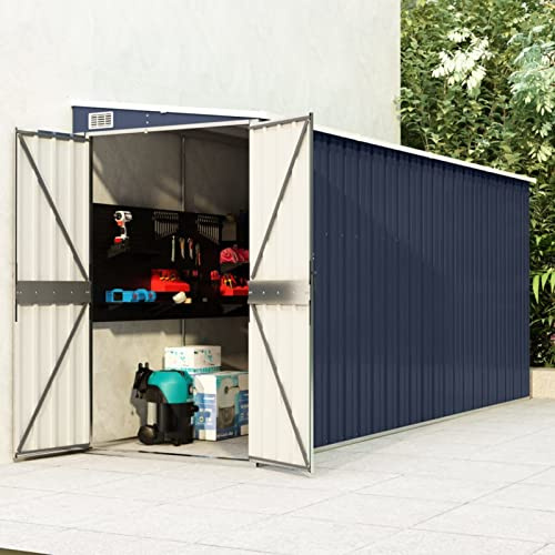 Rantry Anbauschuppen Wand Geräteschuppen Gerätehaus Gartenhaus Gartenschuppen Metall Schuppen Lagerschuppen für Garten, Terrasse, Hinterhof Anthrazit 118x382x178 cm Verzinkter Stahl