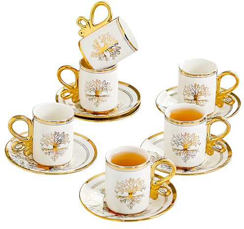 Service à Thé en Porcelaine 12 Pièces pour 6 Personnes, Style Britannique Vintage avec Bord Doré, Tasses et Soucoupes Élégantes, Set de Luxe pour Femme, Cadeau pour Thé ou Café