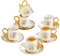 Service à Thé en Porcelaine 12 Pièces pour 6 Personnes, Style Britannique Vintage avec Bord Doré, Tasses et Soucoupes Élégantes, Set de Luxe pour Femme, Cadeau pour Thé ou Café