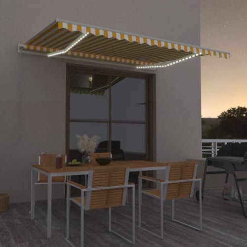 IKAYAA Tenda da sole 400x300 Tenda da Sole Retrattile Manuale con LED con Manovella Tenda a braccio per esterno Terrazza Balcone -Giallo-400 x 300 cm