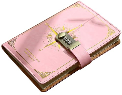 Notebook A5 with Lock，400 Pages Hardcover Secret Diary with Password Locked PU Leather Journal Writing Book Gift for Kids Students 8.6x5.7in(Pink)