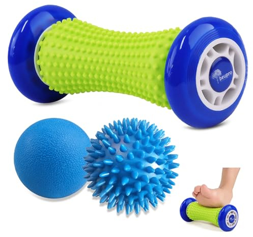 Plantar Fasciitis Massager, Foot Roller, Lacrosse & Spiky Massage Ball Set | Deep Tissue Massager, Muscle Roller Stick, Feet, Hands, Arms and Legs Recovery, Relieve Stress and Relax Tight Muscles