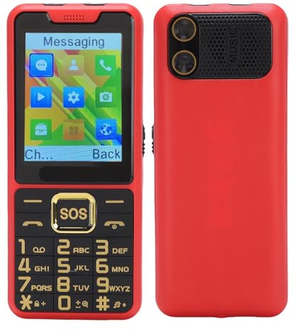 Annadue 4G Flip Mobiltelefon för Seniorer, Big Button Basic Mobiltelefon för äldre, 2,6 Display, Ficklampa, Bluetooth, FM, Dual Sim, 2500mAh Battery, Easy To ANVÄNDNING (Röd)