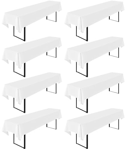 8 Stück weißen Bier -Tischdecke, 260 x 110 cm, Polyester -Tischdecke Bier Zelt Set, waschbare rechteckige Tischtücher für Gartenpartys Geburtstagsfeier oder Grill (weiß)