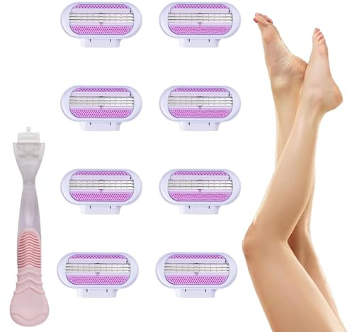 8 Stück Rasierklingen Damen Venus mit 1 Messerhalter, Ersatzklingen für Venus Rasierer, 3-fach Klingensystem für Empfindliche Haut, Lang anhaltende Schärfe, Sanfte Rasur für Perfekte Rasur