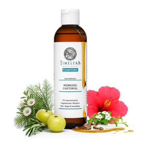 TBS Ayurvedisch Rizinusöl 200 ml kaltgepresst hexanfrei mit Rosmarin 11 Kräutern Vit E Fördert das Wachstum von Haaren, Wimpern, Augenbrauen, Bart Nägeln Feuchtigkeit und pflegt Castor oil