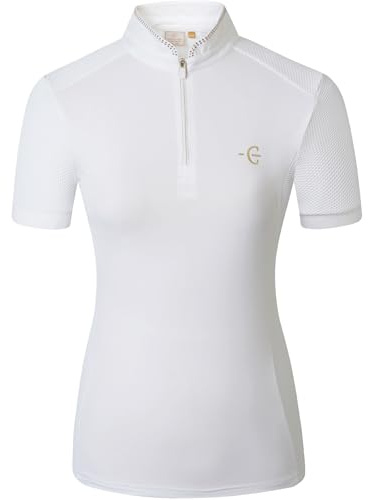 Covalliero - Damen Turniershirt Competition FS26 – Kurzarmshirt mit Stehkragen – tailliertes Reitshirt – atmungsaktiv & leicht – Sportshirt in Weiß – Gr. M