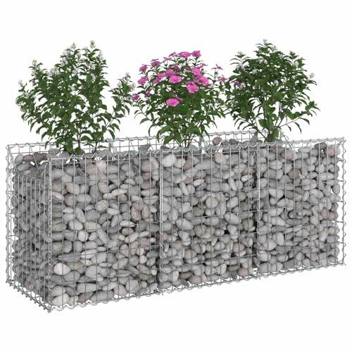 vidaXL Gabionen-Hochbeet Silber, Langlebige Gartenzaun, rechteckige Sichtschutzpaneele, Lösungen für Außenzaun, ideale Barrieren für Dein Zuhause
