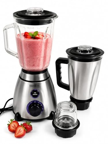 licuadora 3 en 1 1500 w con vaso de vidrio 1.5 L vaso de acero inoxidable y molinio