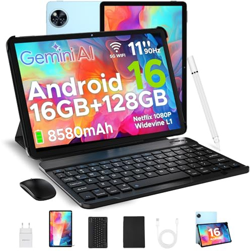 DOOGEETab U11 Android 16 Tablet 11 Pollici Gemini AI, 16GB+128GB/2TB TF, 90Hz, 8580mAh, Tablet con Tastiera e penna, Mouse, Gaming Tablets Unisoc T7200 Octa Core/13MP+5MP/Widevine L1/WiFi 5, Blu