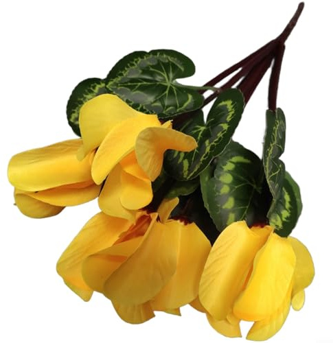 ZiStarlilife Fiori di ciclamino artificiali a 7 rami, 36 cm, piante finte in seta realistiche per decorazione domestica, scrivania da ufficio, espositore per mensole (multicolore) (giallo pallido)