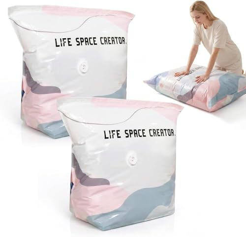 2 Stück Vakuumbeutel ohne Pumpe & Staubsauger, Vakuumbeutel für Kleidung Groß, Reise, Bettdecken, Vacuum Bags for Clothing Aufbewahrungsbeutel zum Platzsparen (M)