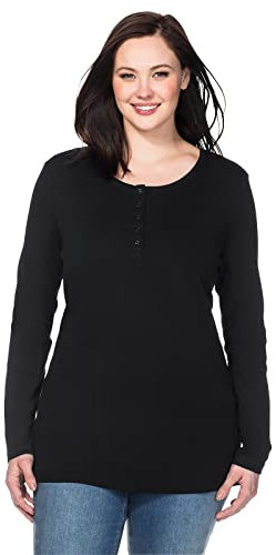 Sheego Damen Basic Shirt Langarmshirt, Schwarz (Schwarz), 44 (Herstellergröße: 44/46)