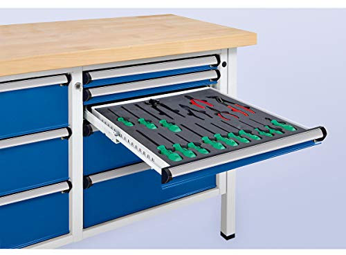 ANKE | Werkbank | Gestellbauweise Serie V | 1 Tür 540 mm | 6 Schubladen | Höhe 890 mm | Stahlblechbelag