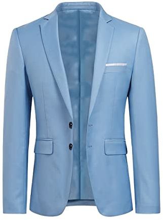 YOUTHUP Mens Blazer Slim Fit 2 Button Formal Casual Tuxedo Jacket Sky Blue