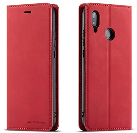 QLTYPRI Hülle für Huawei P20 Lite, Premium Dünne Ledertasche Handyhülle mit Kartenfach Ständer Flip Schutzhülle Kompatibel mit Huawei P20 Lite - Rot