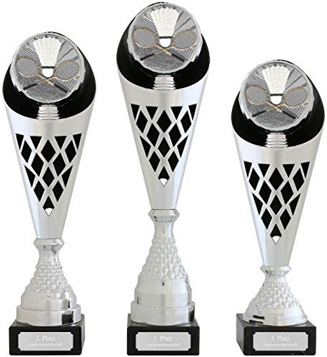 Pokalset je 1x Größe S, M, L Pokal Badminton Federball Serie Verdun Trophäe Silber groß mit Gravur
