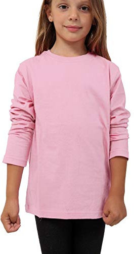 Candid Styles Childrens Kids Unisex Boys Girls Long Sleeve Plain T-Shirt Top Tee School PE, Age 7-8, Baby Pink