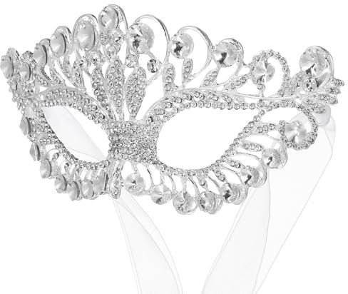 NUOBESTY Masque de mascarade en strass pour demi-visage ou fête - Accessoire pour déguisement de bar - Argenté