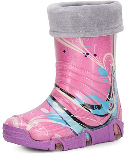 Ladeheid Kinder Mädchen Jungen Gummistiefel Gefüttert Swk33 (Violett Muster-33, 25/26 EU)