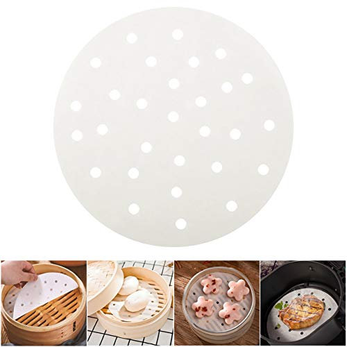 GWHOLE 100 piezas Papel Redondo para Freidora, 18cm Diámetro Papeles con Agujeros para Cocina al Vapor, Papel de Horno Antiadherente -7 inch