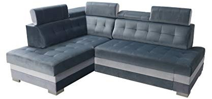 Robin Paris Ecksofa mit Schlaffunktion Bettkasten 5 Verstellbare Kopfstützen Sofa L-Form Schlafsofa Freistehende Eckcouch Schlafcouch Wohnzimmermöbel Wohnlandschaft Azur Silber