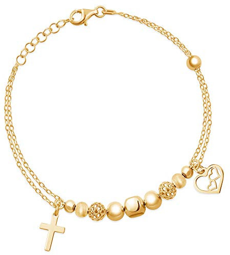 Maverton Damen Armband in 925er Sterlingsilber vergoldet mit zarten Applikationen + personalisierte Geschenkbox mit Gravur - Herz Armreif für Frauen - Länge: 16-19 cm