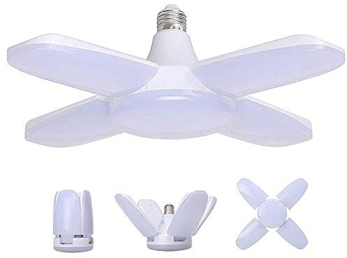 jiotouhu Éclairage de garage à LED,60W E27 6500K 6000Lm Lampe d'atelier déformable à 4 panneaux ajustables, Plafonnier LED pour garage, Entrepôt, Atelier, Sous-sol, Gym, Cuisine (Pack de 1)