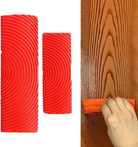 Tissting 2 Pezzi Strumento Venatura del Legno, Strumento per Grana del Legno Spatola Effetto Legno di Gomma Pittura di Grana in Rilievo, Set di Strumenti Fai-da-Te per Mobili