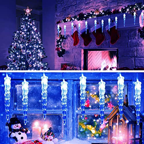 KEEDA 50LED Solar Eiszapfen-Lichterkette für den Außenbereich, Garten, Terrasse, Zaun, Weihnachtsdekoration (blau)