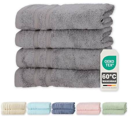 Müskaan® 4er Bambus Handtuch Set Kiesel, 50% Baumwolle & 50% Bambus, 50x100cm, 450g/m² – Öko-Tex, Frottee Handtücher Set Baumwolle, Baumwoll Handtuchset Grau für Bad, 60°C waschbar, Frotteetücher