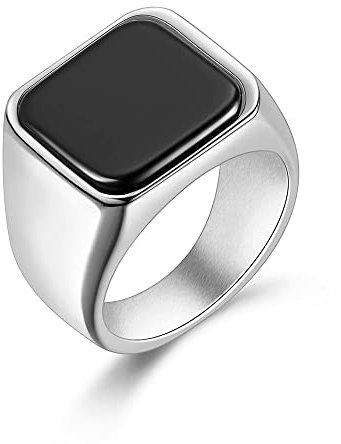 Herren Ring mit Onyx Schwarz Silber Edelstahl Bandring Siegelring Größe 54